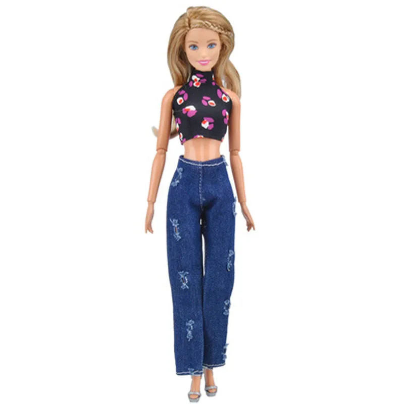 Pink Polka Outfits for 11.5/" 1//6 Doll Clothes Short Top Denim Jeans Pants DIY