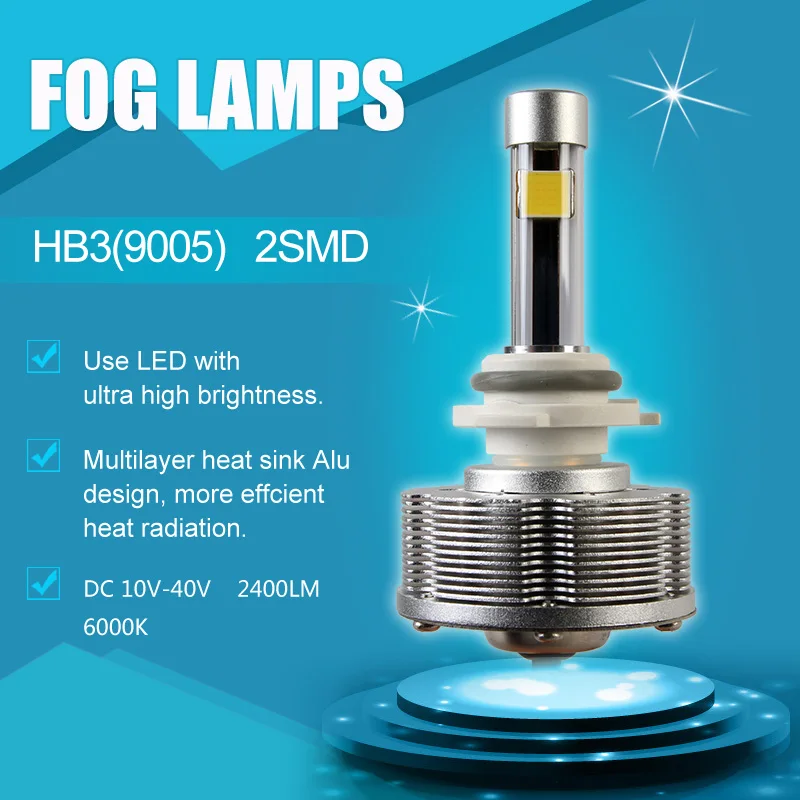 

2pcs/lot HB3 9005 LED Fog Lights Automobiles Convision Kit Driving Bulbs 2SMD Ultra Bright 20W 6000K White