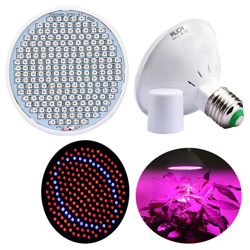24W 200LED Plant Grow Light E27 Red+Blue Hydroponic Flowers Veg Growing Lamps