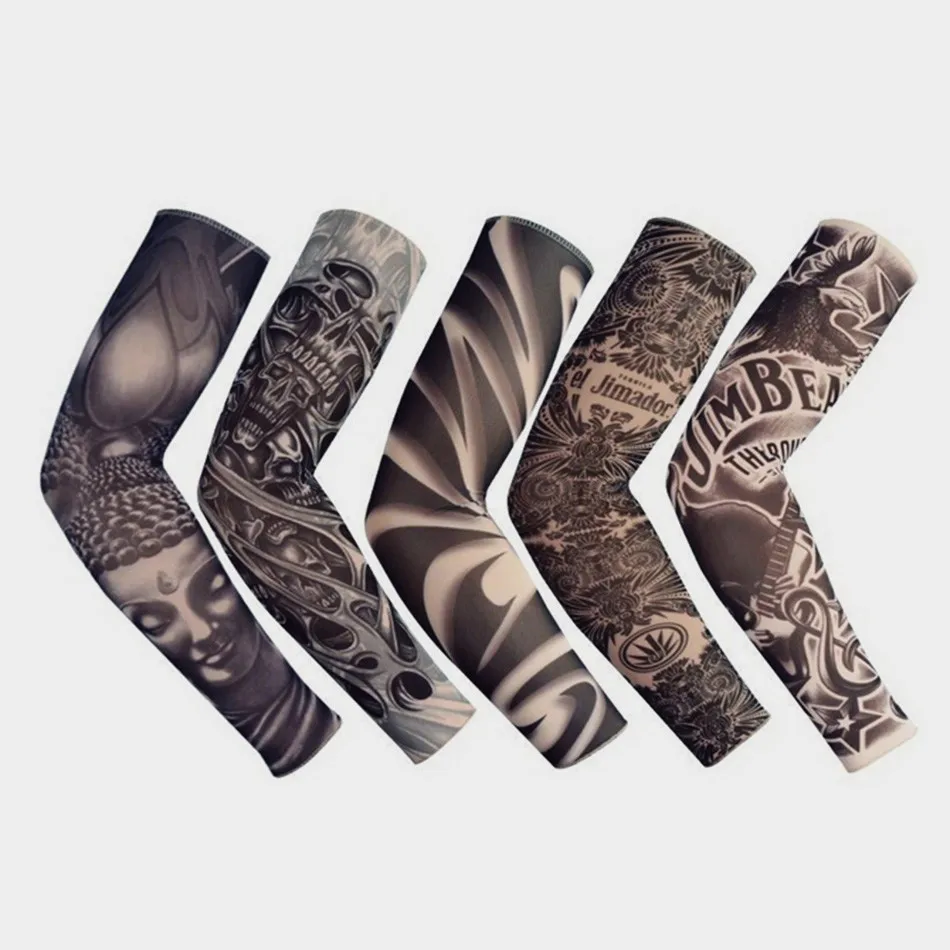 

5 PCS New Mixed 92%Nylon Elastic Fake Temporary Tattoo Sleeve Designs Body Arm Stockings Tattoo For Cool Men Women
