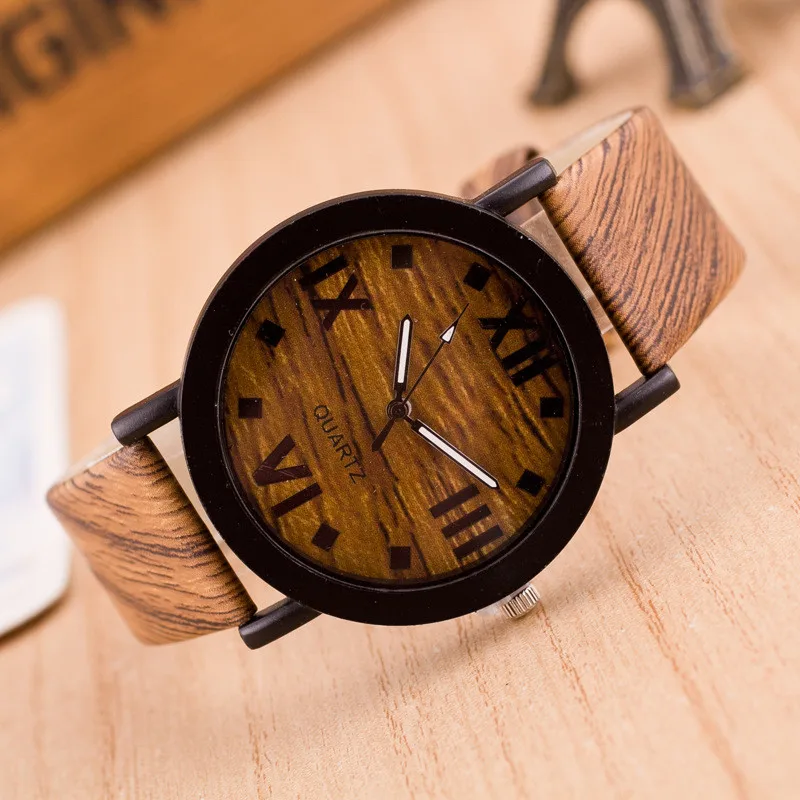 

CREATIVE feminino new Watch Women Roman Numerals Wood Leather Band Analog Quartz Vogue Wrist Gifts Quartz Watches dropshipping