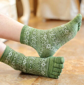 Носки с пятью пальцами мужские, 4 цвета, винтажные, повседневные, стильные, хлопковые мужские носки, мужские, термальные/толстые, теплые носки и чулочно-носочные изделия - Цвет: Army Green