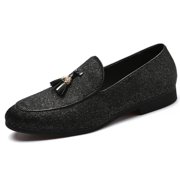

2020 Men Fashion Tassel Sparkling Leather Shoes Men Loafers Round Toe Wedding Party Shoes Casual Plat Shoes Men Big Size