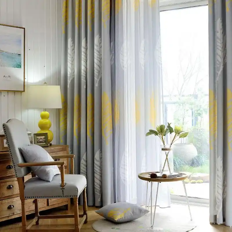 Shadow Modern Leaves Printed Curtains Bedroom Sheer Curtains For