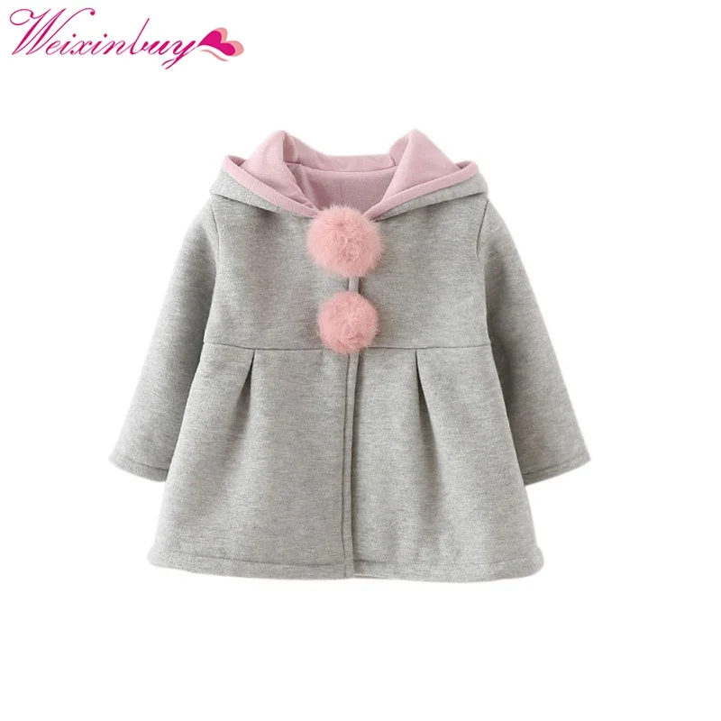 Детская одежда; топы для малышей; пальто для девочек; милое пальто с капюшоном и заячьими ушками для девочек; сезон осень-зима; теплая детская куртка; верхняя одежда; 1-4T