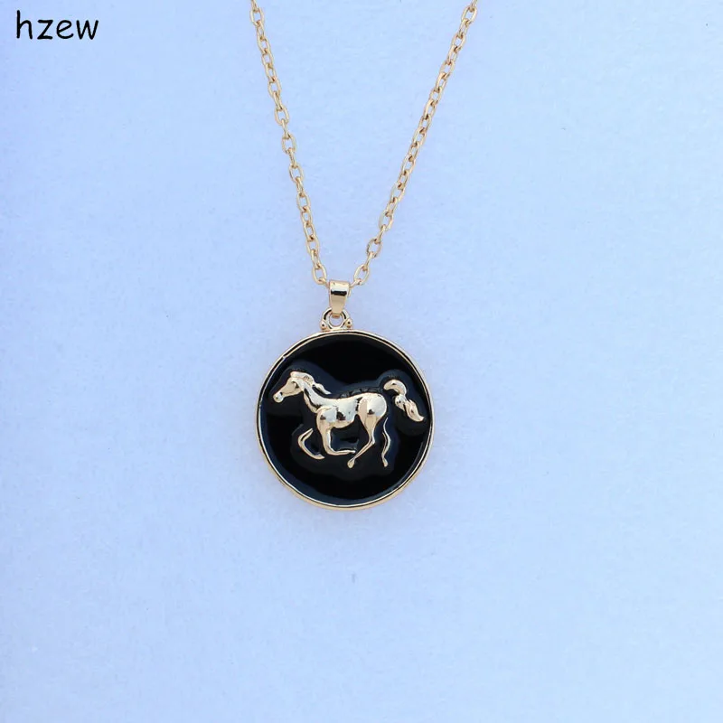Hzew модные ожерелья брендовый кулон ожерелье женские модные украшения Рождественский подарок два цвета окрашенные масла круглые ожерелья с лошадьми