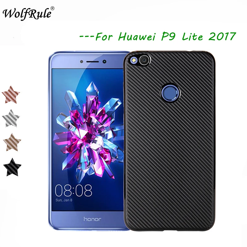 WolfRule Huawei P9 Lite 2017 Case P8 Cover Luxury Full Protection Carbon Fiber TPU For |