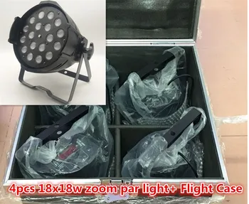 

Flight Case + 4pz 18x18W 6 in 1 zoom par light LED ZOOM RGBWA + UV DMX512 control disco DJ stage lights fast deliver