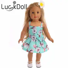 LUCKDOLL платье на бретельках с цветочным принтом и бантом, подходит для 18 дюймов, американский 43 см, Детская кукла, одежда, аксессуары, игрушки для девочек, поколение, подарок