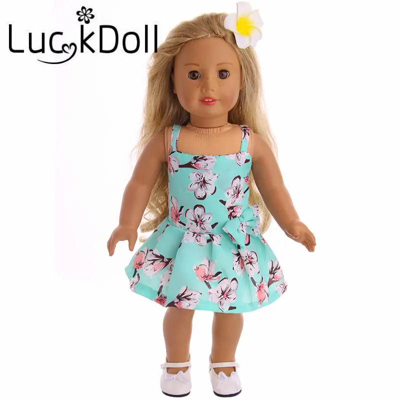 

LUCKDOLL Floral-print Straps Dress With Bow Fit 18 Inch American 43cm Baby Doll Clothes Accessories,Girls Toys,Generation,Gift