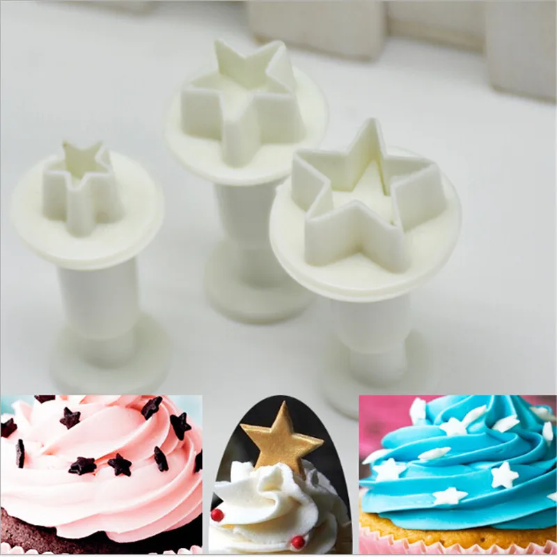 

3Pcs/Set Mini Star Fondant Cake Decorating Plunger Biscuit Cookies Cutter Diy Mold Christmas Cake Decorating Tools