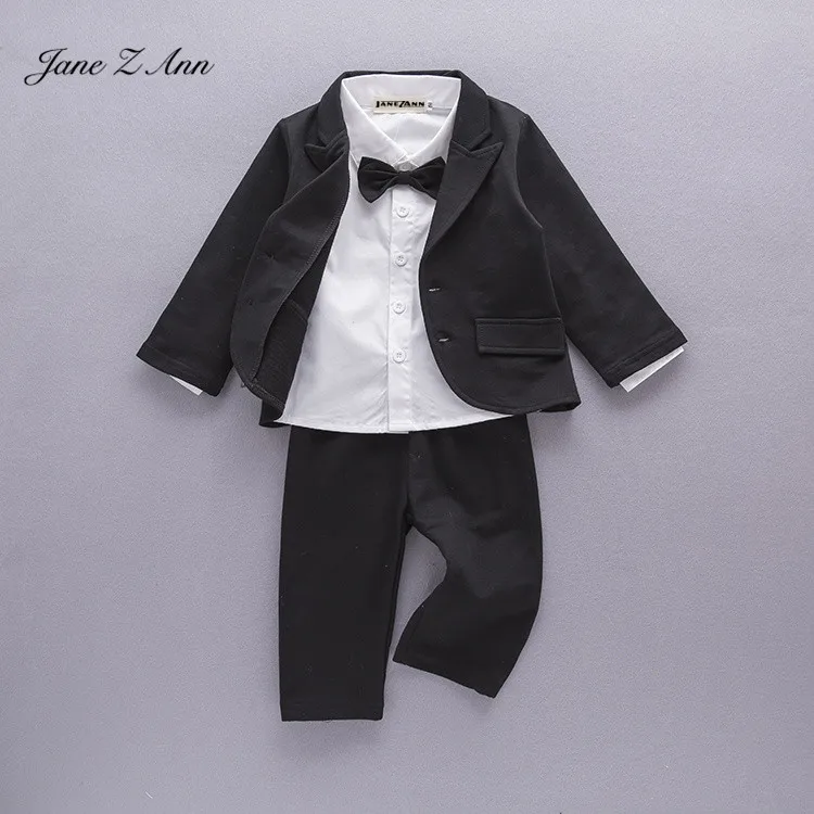 Джейн Z Ann Свадебный комплект для маленьких мальчиков черная куртка + Штаны + рубашка джентльмена для мальчиков галстук-бабочка наряды