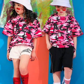 

Fashion Kids Dance Costume Pink Camouflage Hiphop Rave Outfit Jazz Stage Wear Street Dance Performance Practice Clothing DC2180