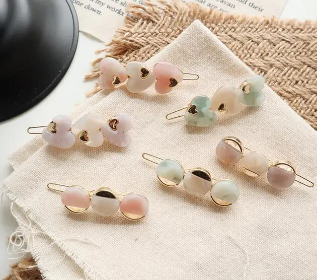 

Korea Cute Acetic Acid Hairclips Love Heart Round Shape Hairpins Metal Macaron Color Hair Clips Hair Accessories for Women