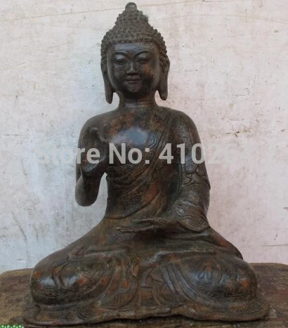 

[old craft ] Tibet Folk Templ old Bronze carving Lotus Tathagata sakyamuni Buddha statue (A0314)