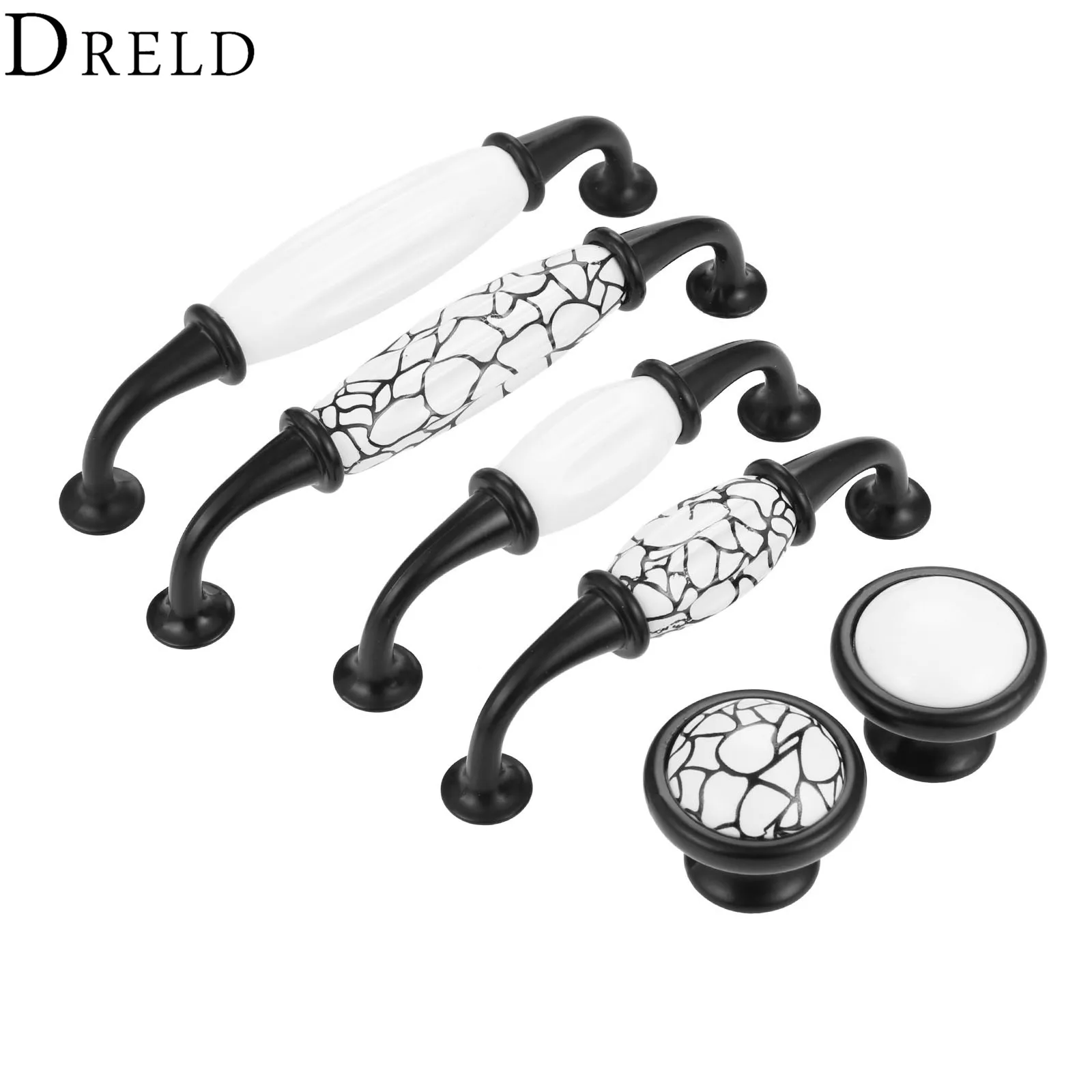 

DRELD Ceramic Furniture Handle Cupboard Cabinet Handles and Knobs Door Kitchen Pull Handles Furniture Hardware Black and White