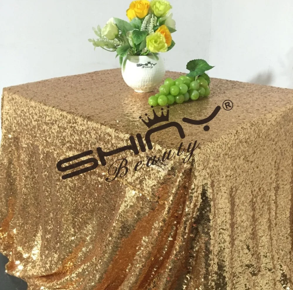 Shiny Gold 50''*72'' Sequin Tablecloth, Sparkly Gold Sequin Tablecloth