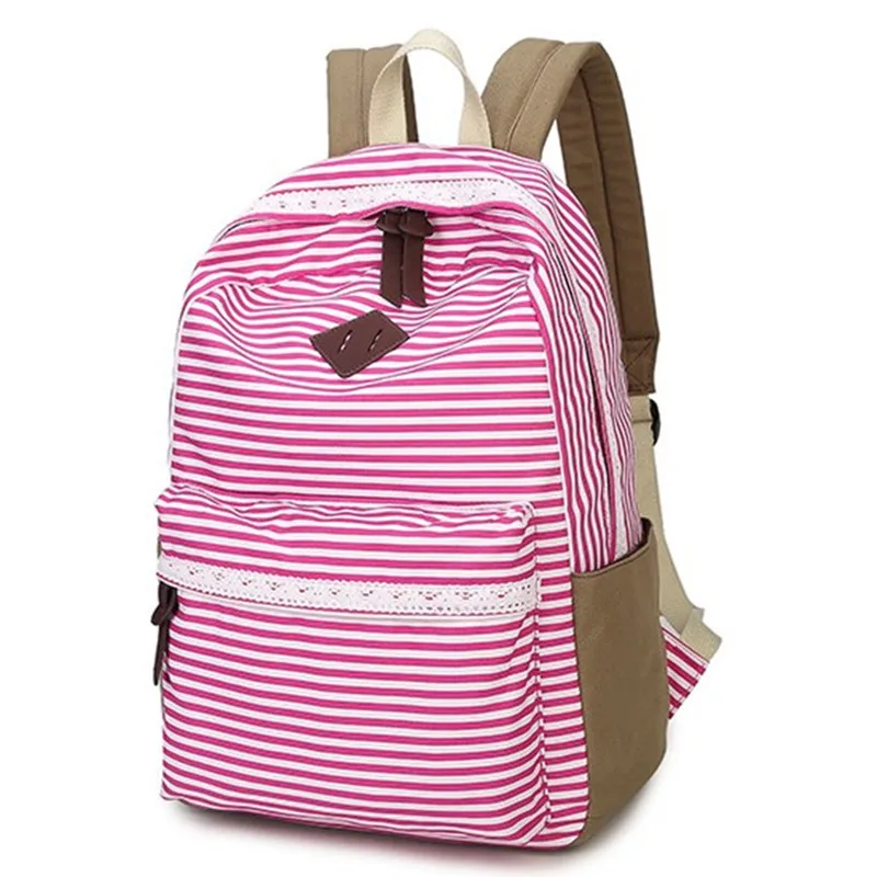 Striped Printing Lace School Bags For Teenager Girls Cute Canvas