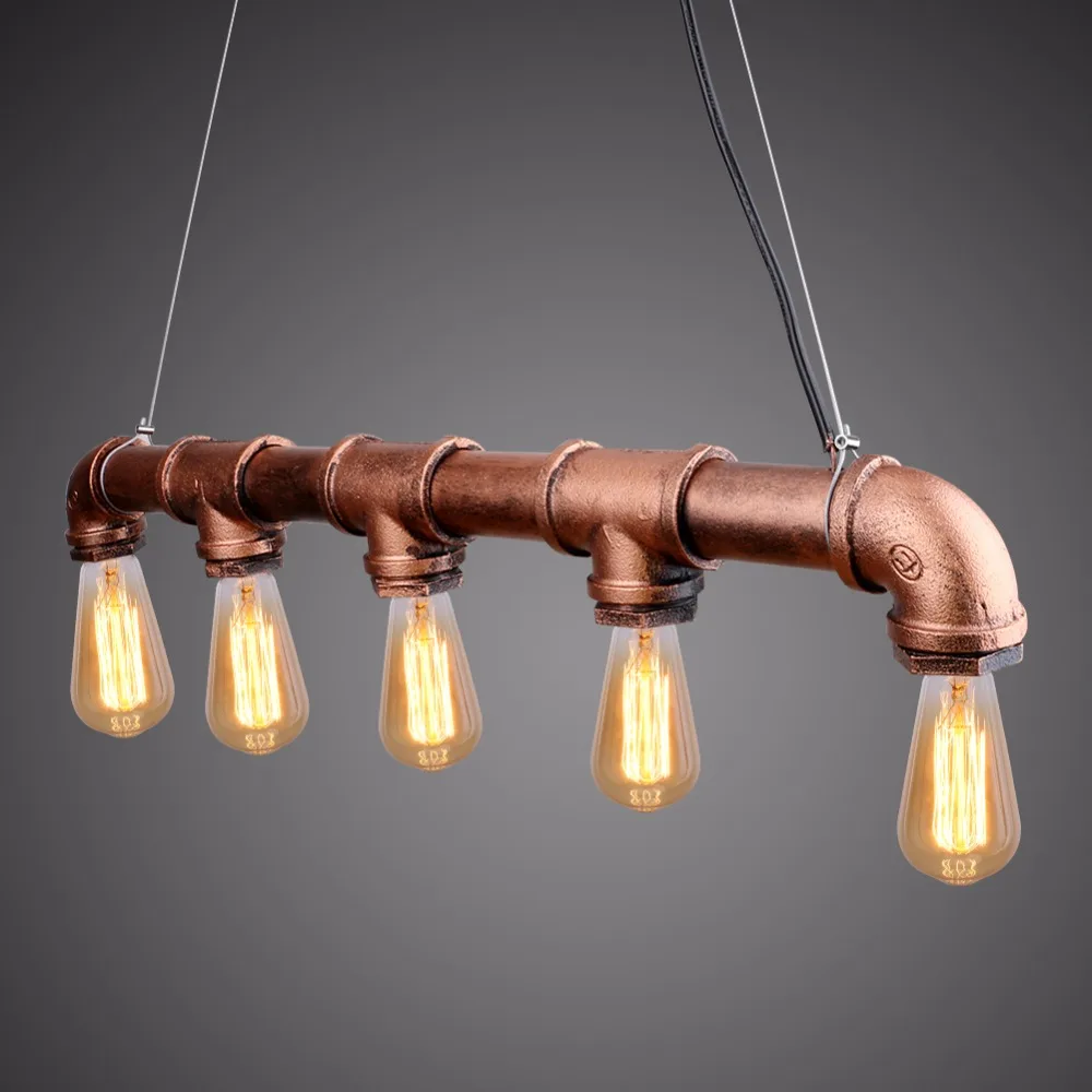 

Loft Vintage Edison Pendant Lights Personalized Bar Lighting Industrial Vintage 5 Heads Water Pipe Pendant Lamp E27 Antique Lamp