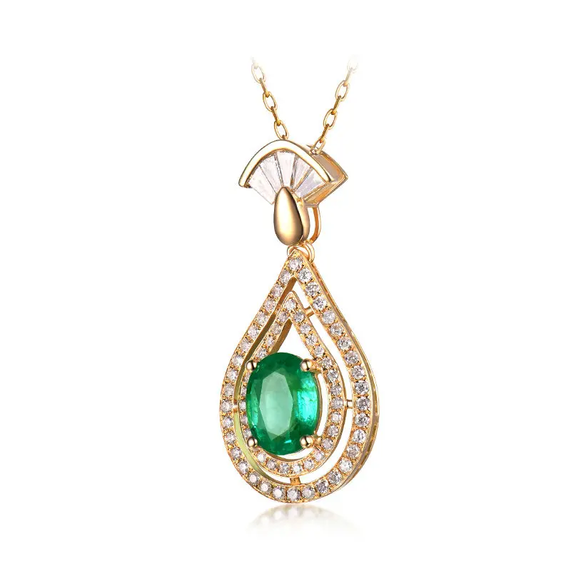 Цепочка с подвеской из желтого золота 14 карат изумрудами|necklace round pendant|necklace pendant