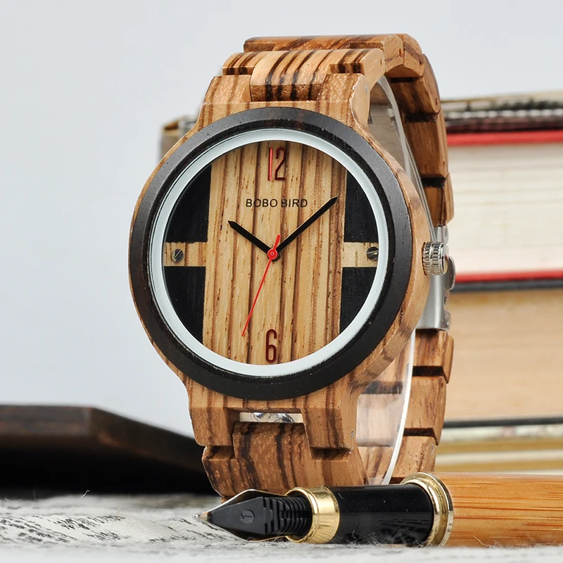 BOBO BIRD Men Wooden Watch Quartz New Arrivals WristWatch for Male Zebra Ebony Wood in Gift Gox saat erkek clock