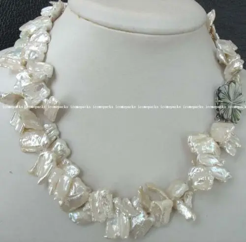

wholesale 17" 2rows 15-19mm white biwa reborn keshifwpearl necklace