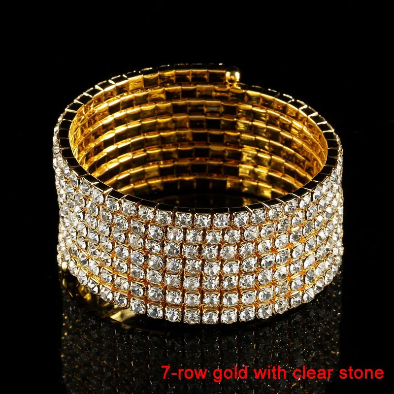 TDQUEEN 7-10 Rows Rhinestone Bangle Bracelet Silver Plated and Gold Color Metal Sparkly AB Crystal Indian Bangles for Women (1)