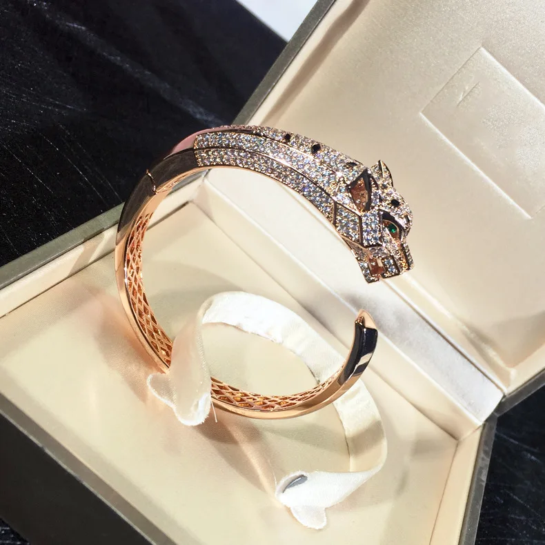 

Brand Fashion copper Jewelry For Women Panther Bangle gold Jewelry zircon leopard animal Bracelet luxury brand replica jewelry