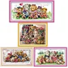 Teddy Bear Family Cartoon Toy Painting Counted Printed On Canvas DMC 11CT 14CT Chinese Cross Stitch kit Embroider Needlework Set 1