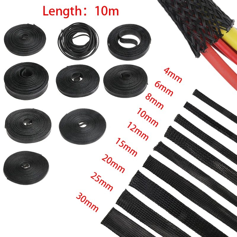 10M Black Cable Sleeves Wire Gland Cables Protection 2/4/6/8/10/12/15/20/25mm Insulation Tight PET Expandable Braided Sleeving 10M Black Cable Sleeves Wire Gland Cables Protection 2/4/6/8/10/12/15/20/25mm Insulation Tight PET Expandable Braided Sleeving
