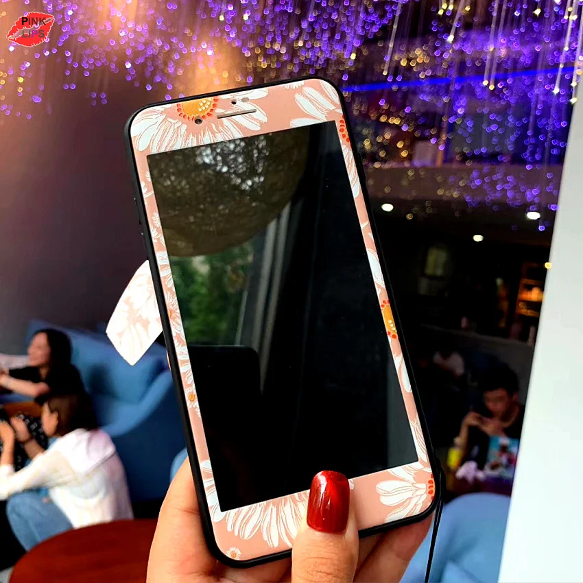 PINK LIPS Brand For iPhone XS Max XR 3D flower Case +Tempered Glass Screen film Cartoon Floral case for iPhone 6 6S 6 7 7plus 10 (10)