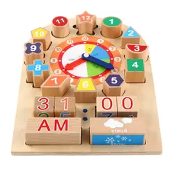 Деревянный цифровой строительный блок детская игрушка для раннего развития Детский обучающий деревянный геометрический когнитивные часы