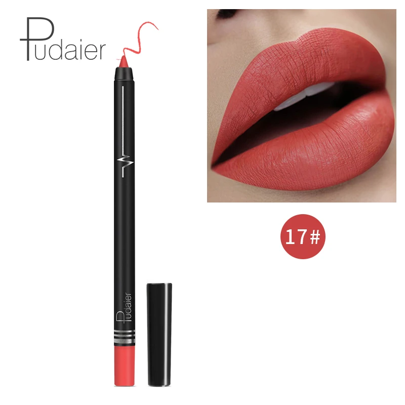 Pudaier макияж губ matte lip liner pencil waterpoof долговечный пикантные красные открытые помада ручка контур губ комплект серый, черный цвет PD013 - Цвет: 17