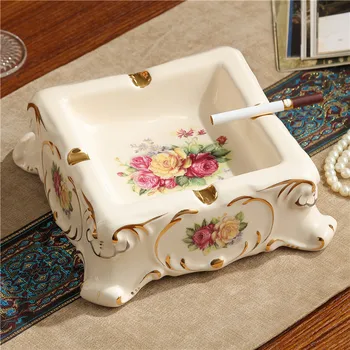 

European Ceramic ashtray luxury fashion Home Furnishing household decorative square ashtray table decoration room