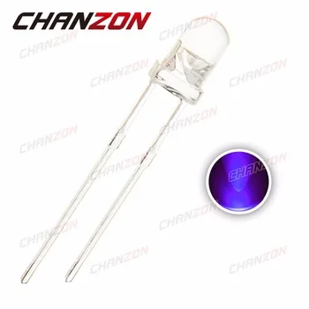 CHANZON 100pcs UV LED 3mm Light Purple Water Clear Round 3 mm Ultraviolet 395nm - 400nm Light-Emitting Diode Lamp DIP Components