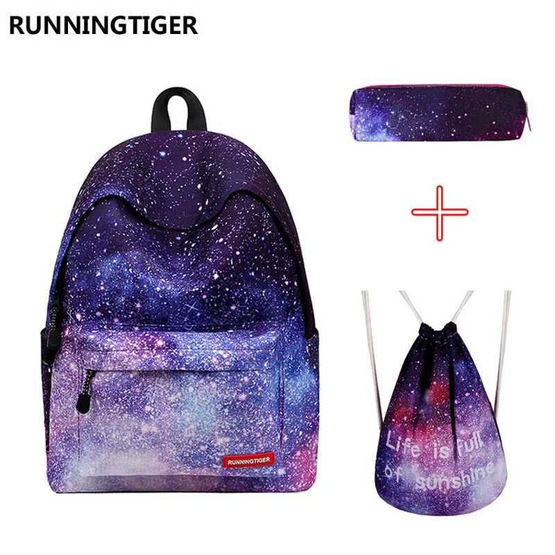 Koop Runningtiger Meisjes Schooltassen Vrouwen Printing Rugzak Schooltassen Voor Tiener Schouder Tasje Etui 3 Pcs Set
