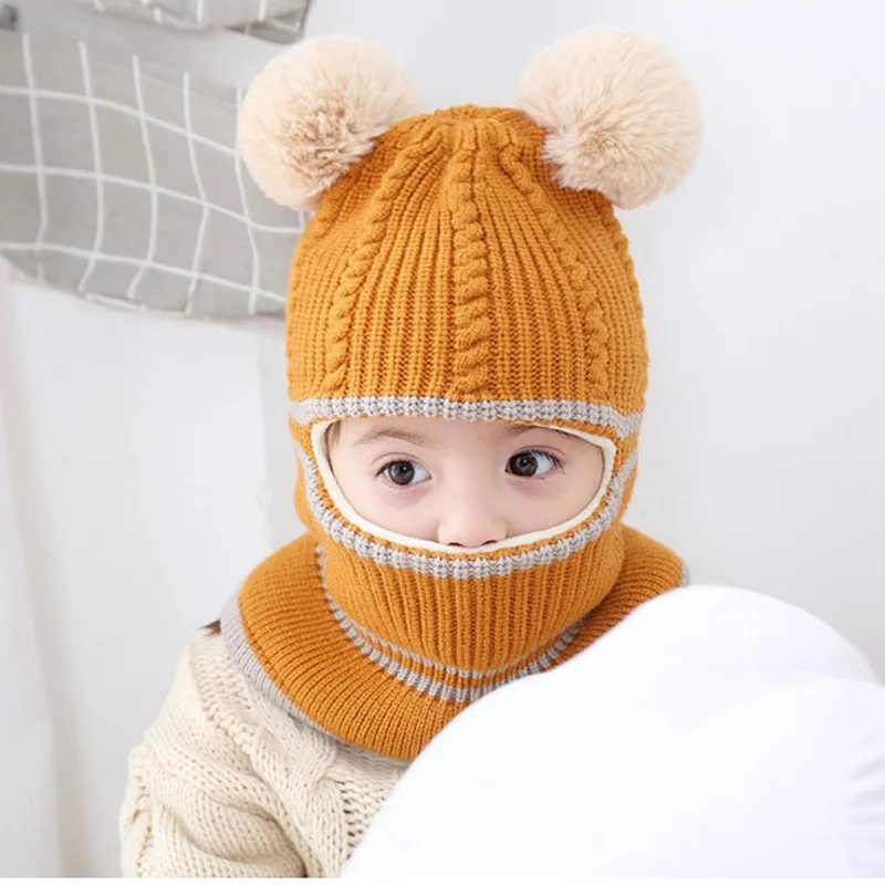Зимняя детская шапка в мультяшном стиле с ушками, вязаные крючком шапки для новорожденных мальчиков и девочек, новые модные детские зимние теплые шапки - Цвет: B yellow