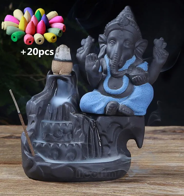 NOOLIM Ganesha курильница для благовоний горелка Бог слон эмблема благоприятный и успех керамическая конусная кадильница домашний декор с 20 шт. конусов - Цвет: Blue B -Mixed