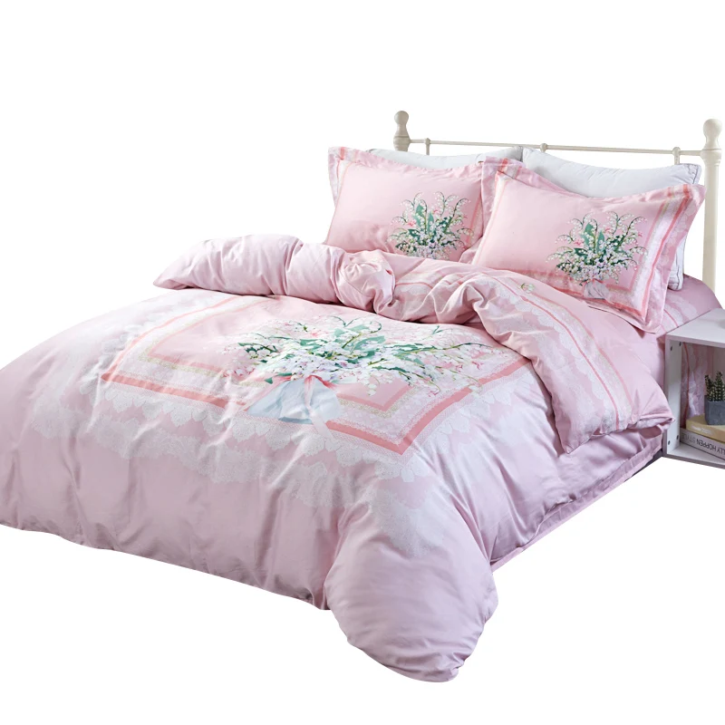 

Quilt Sheets Pillowcase Four Piece Sets 100% Cotton 2019 Fashion Luxury Chinese Style Simple Flower Pattern Four Piece Sets