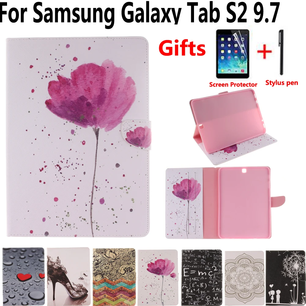 Чехол для Samsung Galaxy Tab S2 9 7 T810 T815 T813 T819 Магнитный чехол с принтом и защитной пленкой