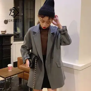 

Chic New Spring Women's Vintage Top Blazer Jacket Full Sleeve Double Breasted Notched Female Lady Loose Coat Hot Sales C96111Z