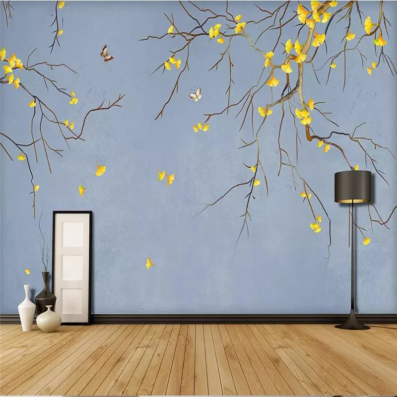 

3d wallpaper ginkgo flower bird butterfly background wallpaper mural home decoration custom photo wallpaper