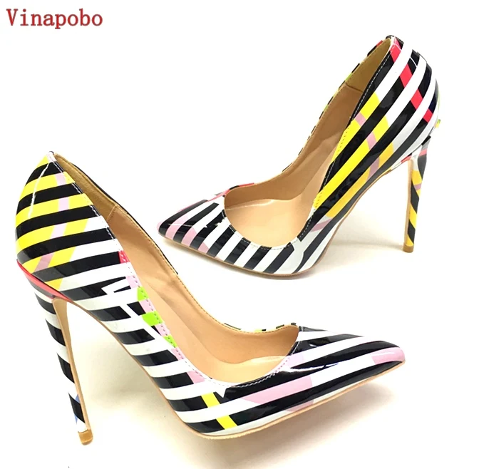 

Vinapobo Stiletto Women's High Heels pointed toe Shoes patent leather Wedding shoes Fashion Sexy Party Pointed Toe Stripe Pumps