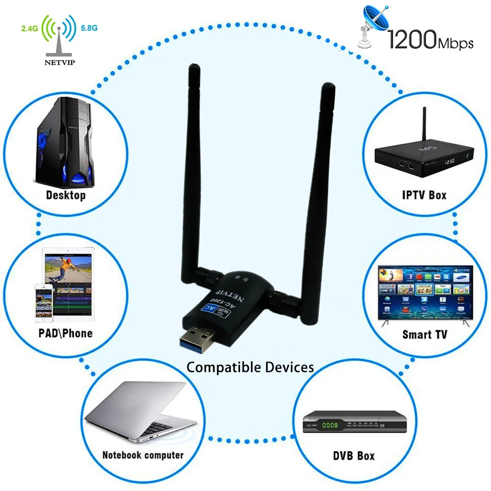 1200 Мбит/с Беспроводной сетевая карта с интерфейсом USB USB3.0 Dual Band 2 4G и 5 8G Wi Fi