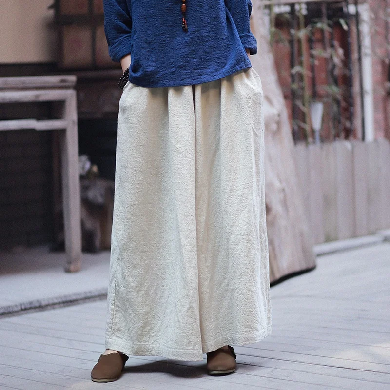 Традиционные штаны в китайском стиле хлопок лен Йога Палаццо женские широкие брюки женские штаны Свободные винтажные повседневные брюки TA1171