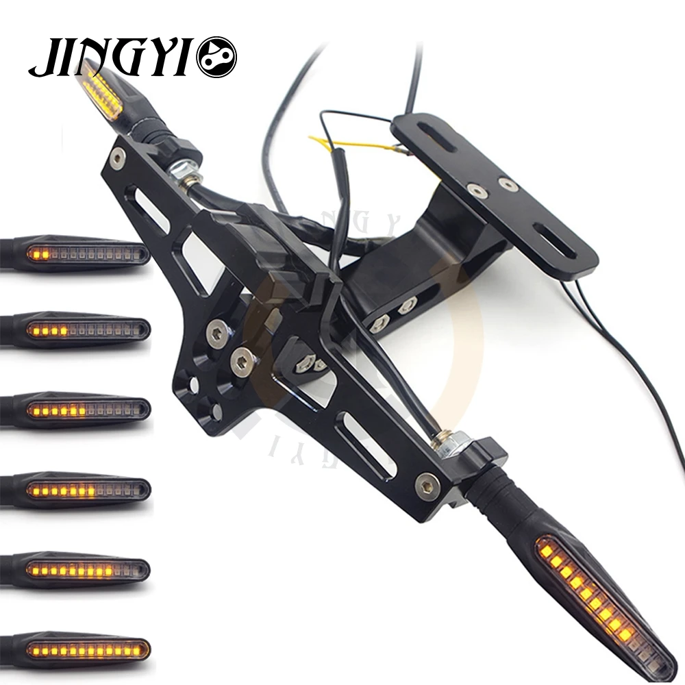 

CNC Motorcycle License Plate Holder With Flowing turn signal light For YAMAHA r1 2004 mt10 mt09 fz6 r6 2000 fz16