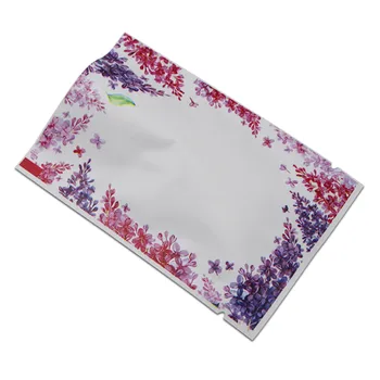 

100Pcs Open Top Pure Aluminum Foil Packaging Bag with Purple Flower Design Retails Tea Snack Mylar Foil Heat Seal Package Pouch