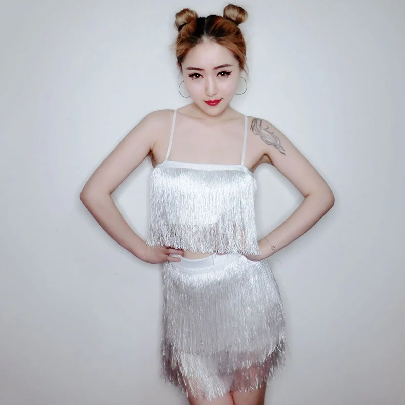Women Jazz Dance Costume Sexy Tassel Pole Dance Rave Clothes Dj Stage Outfit Nightclub Performance