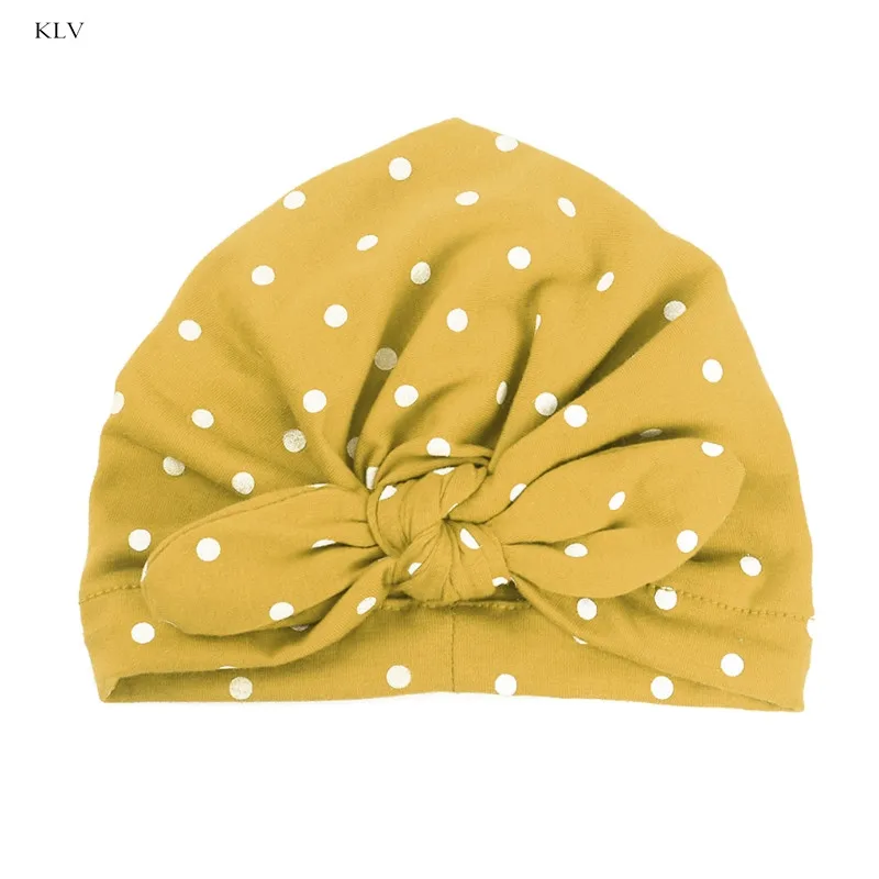 KLV, милая хлопковая шапка в горошек с бантом для маленьких девочек, детская чалма карамельного цвета, Детские аксессуары - Цвет: Цвет: желтый