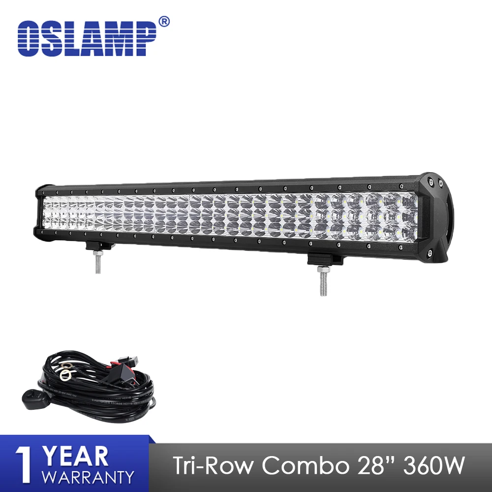 

Oslamp 28" 360W Work Light Tri-Row LED Light Bar Combo Beam Led Bar For 4x4 Truck ATV Trailer Car Offroad Driving Light 12V 24V